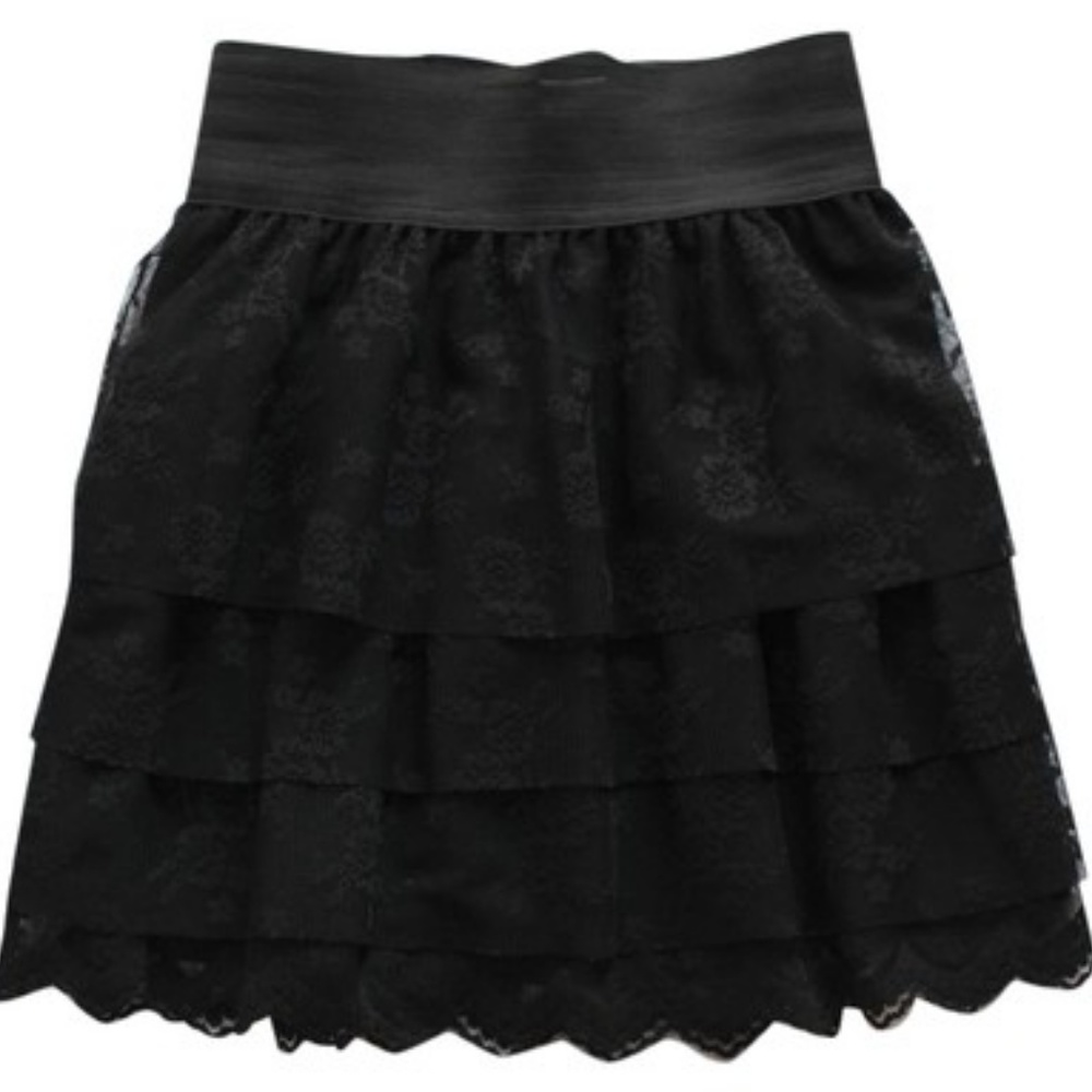 Zara Black Lace Tiered Mini Skirt